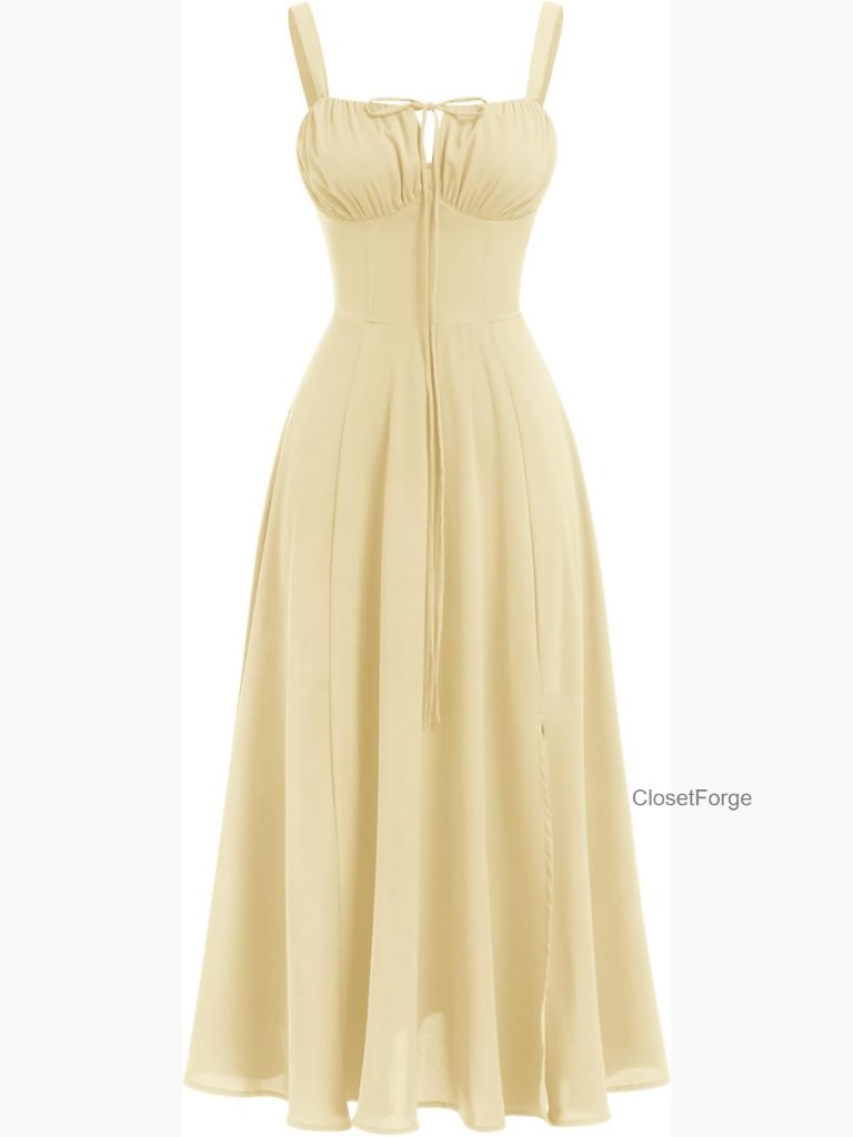 Corset Dress Sleeveless Spaghetti Straps Lace Up Midi Bustier Sundress